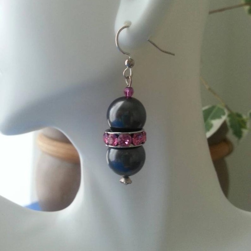 2 for $10 Pink and black Swarovski pearl earrings